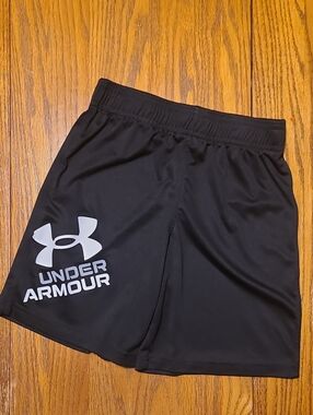 Under Armour Black Athletic Shorts with White Logo - Boy's 6